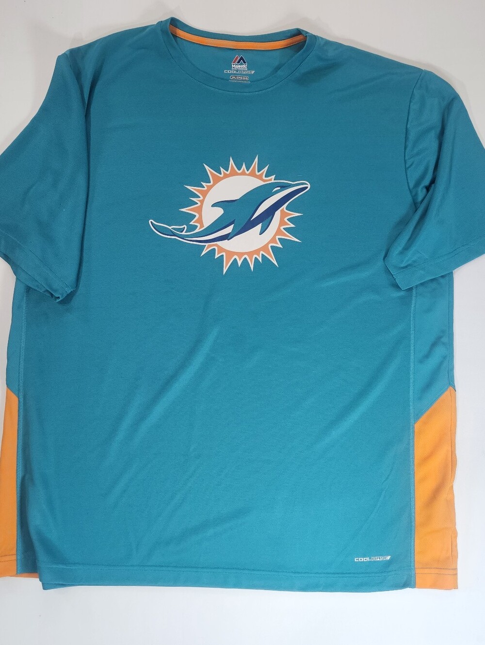 Miami‎ Dolphins T-Shirt Mens 2XL Teal Orange Majestic Coolbase NFL Tee